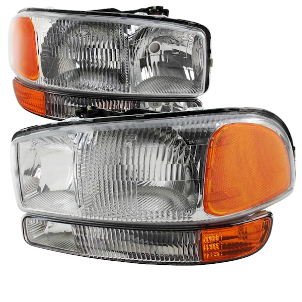 Spec-D Tuning 99-06 GMC Sierra Chrome Euro Headlight With Bumper Light 2LBLH-GMC99-GO - main